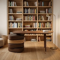 Bureau de direction moderne minimaliste de style italien en noyer, avec tiroirs rotatifs vintage, idéal pour l'étude et le travail.