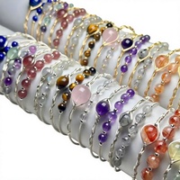 Bracelet manchette en pierres d'améthyste et de quartz rose enroulées dans du fil, plaqué or/argent, bracelet DIY en pierres précieuses à double cercle de haute qualité