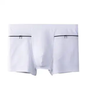 Caleçons en coton taille haute pour homme, sous-vêtements masculins, caleçons & Boxers avec poche Double face et fermeture éclair