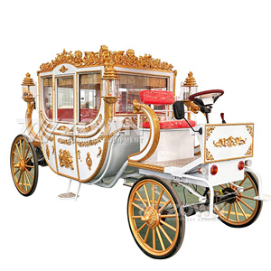 Calèche royale électrique à 4 roues, design orné noir et or, pour parc d'attractions, manoir, visites touristiques, festival - Product Image 3