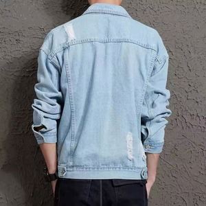 Veste en jean pour homme, décontractée, col rabattu, élégante, bleu clair, couleurs bleues - Product Image 3