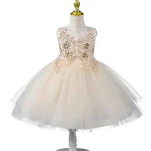 Yoliyolei CC-903 Sequined Apliques Girls Dresses Birthday Holidays Mid-calf Kids Dresses For Girls 3 To 9 Years