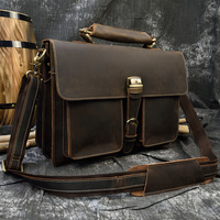 Sac à main pour homme rétro personnalisé, en cuir véritable, imperméable, avec double compartiment pour ordinateur portable