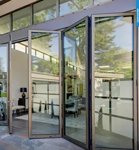 KIMSUN AAMA NFRC алюминиевый аккордеон, складные раздвижные двери, стеклянные складные двери для патио, раздвижные боковые вращающиеся двери