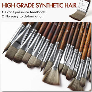 סט מברשות צבע מקצועי איכותי מעץ, 25 יחידות, בצורות מגוונות, לצביעה בצבעי מים, אקריליק ושמן, פונטן-בלו - Product Image 5