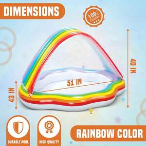 Piscine gonflable pour enfants en PVC arc-en-ciel avec arroseur et auvent solaire 51x40, piscine de jeux aquatiques pour enfants - Product Image 2