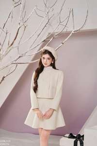 Women Two <b>Piece</b> <b>White</b> Set with Long Skirt and Belt Office & Going Out Wear High Quality Wholesale OEM ODM Available - Product Image 4