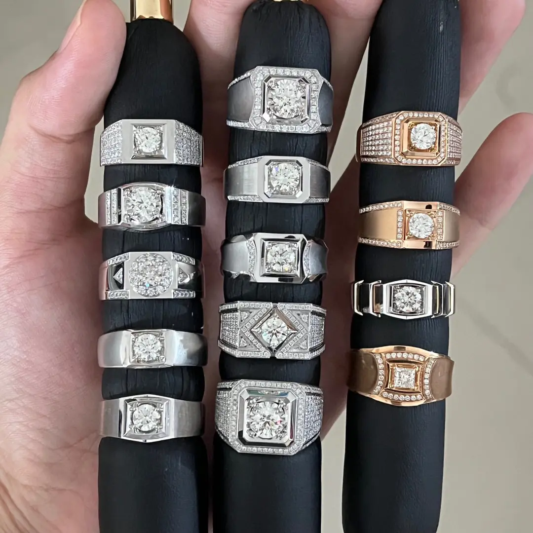 2022 Elegant 18K Solid White Gold Rose Gold Classic Shining Men Big Diamond Gemstone Ring Fine Jewelry for Women Men for Gift