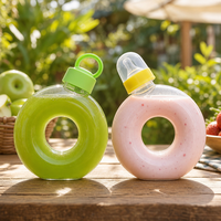 Bouteilles en plastique transparent PETG de 400 ml et 500 ml en forme de donut pour jus, qualité alimentaire, avec anneau et bouchon à poignée portable pour thé au lait Boba – Vente en gros