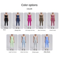 Nouvel ensemble de yoga 2 pièces sportif en Spandex/Nylon côtelé color-block, débardeur et bas taille mi-haute, moulant, très extensible et respirant