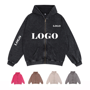 Sudaderas con Capucha de Algodón Lavado al Ácido para Hombre, con Cierre, Serie High Street, Lavado Estilo Vintage - Product Image 2