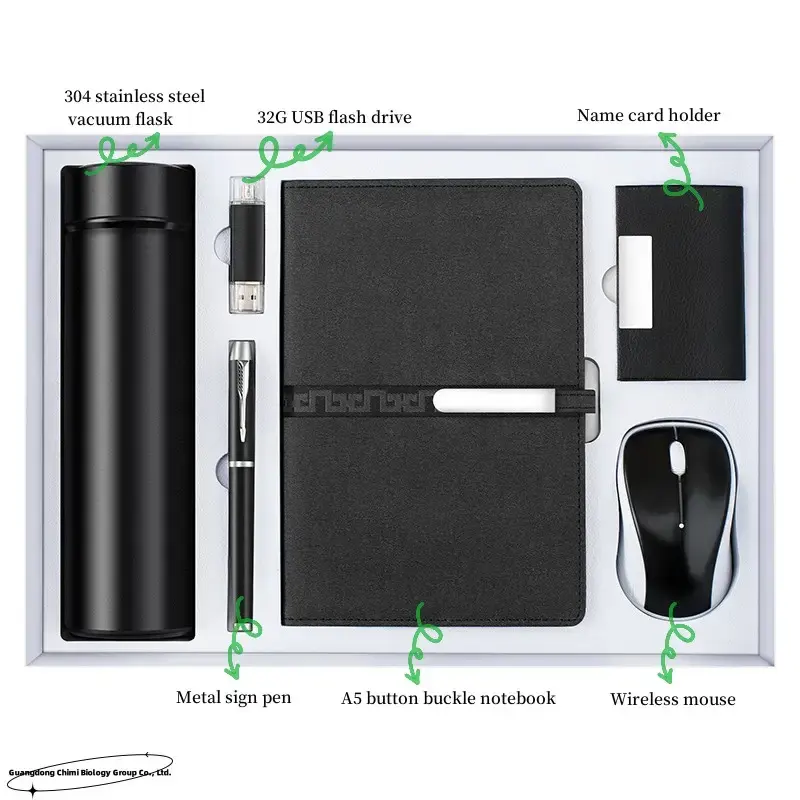 Vente en gros d'ensemble de cadeaux promotionnels d'affaires de luxe tasse thermos personnalisée porte-carte souris stylo usb flash drive a5 notebook men gift set