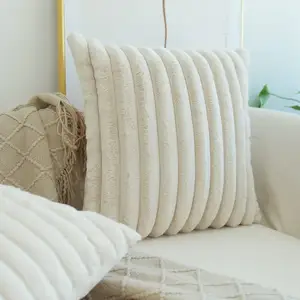 Funda de cojín a rayas para sofá, fundas de almohada suaves y esponjosas, fundas decorativas de felpa de piel sintética