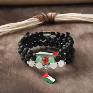 F562 Vente en gros Drapeau de la Palestine Bijoux Accessoires Bracelets en pierre noire Cartes de Gaza Bracelet de Palestine gratuit Autres types de bracelets