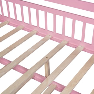 Lit enfant en bois taille réelle avec toit, étagères et lit gigogne escamotable, pour <span class=keywords><strong>chambre</strong></span> de filles et de garçons - Product Image 4