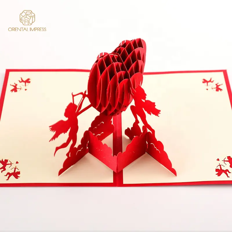 バルクハート型とキューピッドデザインのポップアップ結婚式の招待状バレンタインデーのグリーティングカード