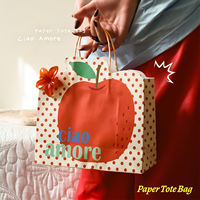 Sac fourre-tout en papier kraft durable avec imprimé fraise personnalisé, poignée en corde de coton, sac cadeau de luxe pour boulangerie, pâtisserie, boutique