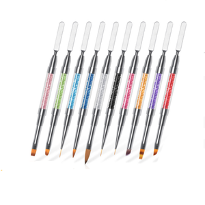 Ensemble de stylos pousse-cuticules et pinceaux à ongles 2-en-1 avec manche diamanté, outil de manucure pour la peinture au gel, idéal pour les salons - Product Image 1