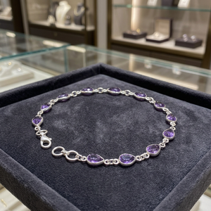 925 Sterling Silver Women's Chain Link Tennis <b>Bracelet</b> <b>Amethyst</b> Gemstone Water Drop Shape Gold Plated Rose Gold Religious Style - Product Image 3
