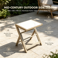 Table d'appoint pliante en aluminium avec plateau en pierre frittée, finition brossée à la main, table d'appoint extérieure pour patio, jardin, balcon