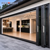 Portes pliantes en verre pour patio, en aluminium, résistantes au vent, fabriquées par RICHOCEAN, pour hôtel, étanches, avec verre Low-E, surdimensionnées