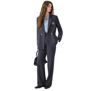 Women's Preppy Suit Set Formal Two-Piece Wool Blend Anti-Wrinkle Business Leisure Full Sleeve - Product Image 5