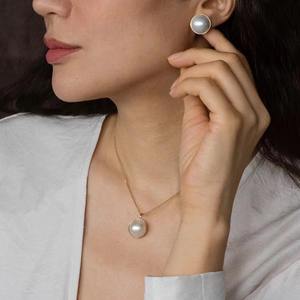 Mabei World - Colgante de Perla Mabe de Oro de 18K, Redondo, Blanco, con Engaste de Bisel, Clásico, Unisex, para Uso Diario - Product Image 4