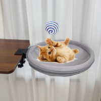 Lit pour chat à fixer sur le bureau, rond, sans perçage, perchoir robuste pour chat, double fixation, housse en maille respirante, gain de place, nid pour animaux de compagnie toutes saisons