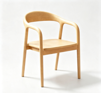 Chaise de bar moderne en bois massif, stable, avec accoudoirs, dossier incurvé et creux, coussin en cuir rembourré, plusieurs options de couleur de bois