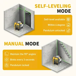 Dw089lg תעשייתי באיכות גבוהה 12 קווים 3d360 מעלות אנכי 12v סוללת ליתיום רמת לייזר אופקי ירוק מקורה חיצוני - Product Image 4