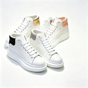 Baskets montantes blanches à plateforme, bout rond, à lacets, en cuir véritable, semelle extérieure en caoutchouc, chaussures décontractées toutes saisons - Product Image 1