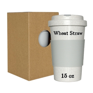 Tasse à café en paille de blé de 15oz tasse <span class=keywords><strong>réutilisable</strong></span> beige pour le travail voyage camping personnalisé idéal pour le bricolage, les événements, les entreprises - Product Image 1