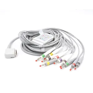 Compatível com Kenz 601/Cardico 302 10 cabos de EKG de conexão direta, cabo DB 15PIN banana 4.0mm IEC EKG