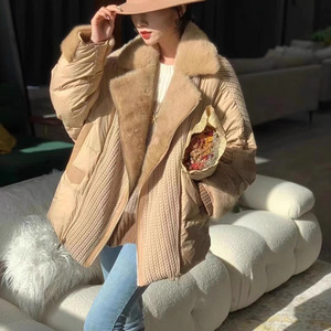 Oftbuy 2023 mujeres europeas y <span class=keywords><strong>americanas</strong></span> de alta calidad con hombros caídos abajo abrigo de piel de visón Real suelta corta cálida chaqueta de plumón de <span class=keywords><strong>ganso</strong></span> - Product Image 6