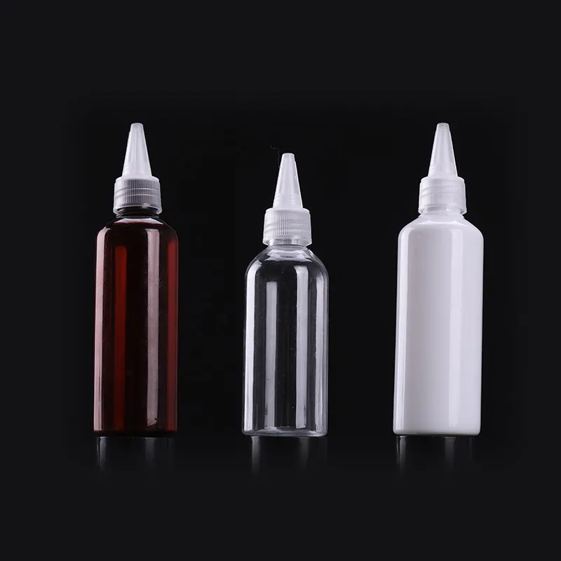 2020 Die vorherrschende Trend-Taschen größe Kunststoff-PET-Haaröl düse Klare Quetsch flaschen mit Dreh kappen