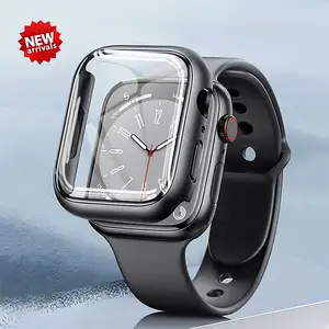 Caja de reloj de PC impermeable para <span class=keywords><strong>Applewatch</strong></span> Band 41mm 40mm 44mm 45mm caja de reloj curvada de vidrio templado para IWatch Series 8 7 <span class=keywords><strong>6</strong></span> SE 5 - Product Image 1