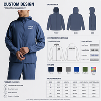 Veste coupe-vent légère à capuche personnalisée en usine, imperméable 100 % polyester, zippée, pour le sport, la course et la pluie, pour homme