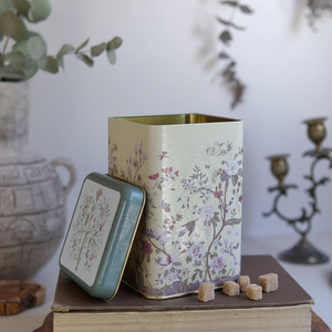 Kontensan ER0222E 1.6L Floral Design Pastel Yellow Square Metal Storage Tin 105x105x160mm Food & <b>Container</b> - Product Image 3