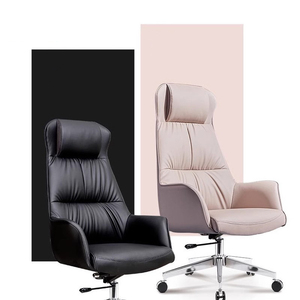 Chaise de bureau de direction de luxe moderne en cuir véritable, ergonomique, confortable, extensible, pour longues sessions, avec base chromée - Product Image 3