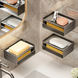 Shu Zheng Double Layer Soap Dish Wall Mounted Aluminum Rectangular For Bathroom Use - Product Image 2