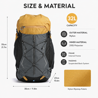 Sac à dos de camping en nylon 32L résistant à l'abrasion, pratique pour l'escalade et la randonnée, vente en gros