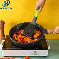 Spatule à fentes en nylon plastique rigide de haute qualité, résistante à la chaleur, légère, pour la maison, avec manche en caoutchouc confortable