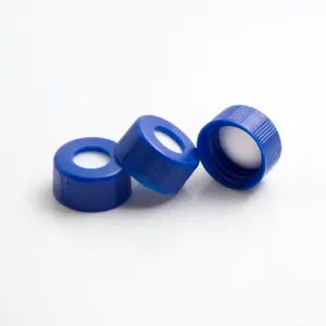 AIJIREN Lab Red PTFE/White Silicone Septa with 9mm Blue Short Screw PP Cap For Gas Chromatography