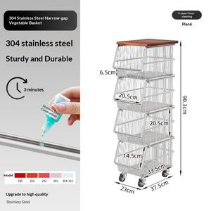 आधुनिक 5-परत बाथरूम भंडारण रैक स्टेनलेस स्टील फर्श-खड़े अल्ट्रा-संकीर्ण अंतर ट्रॉली - Product Image 2