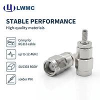 Conector RF LWMC SMA Macho para Cable RG316, Chapado en Oro, Pedido al por Mayor, hasta 12.4GHz, Cuerpo SUS303, PIN para Soldar