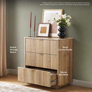 Brooklyn <strong>3</strong> <strong>Drawer</strong> Bedroom Modern <strong>Chest</strong> <strong>of</strong> <strong>Drawers</strong>, Wood Tall Nightstand, Waveform Fluted Side Table - Product Image 5