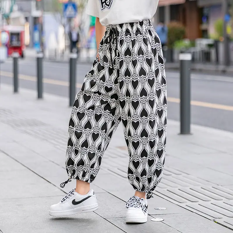 2021 New Summer Big Girl Think Casual Black White Printed Sweatpants Casual Trousers 4-15 Years