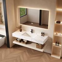 Vente en gros : Meuble-lavabo mural moderne pour hôtel en pierre frittée avec lavabo intégré, miroir intelligent et lavabo sur mesure