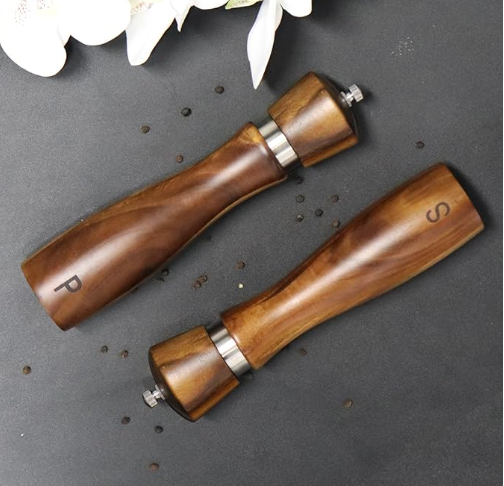 Elegant Modern Eco-Friendly Set Of 2 Acacia Wood Salt And Pepper Shakers With Ceramic Core Grinder For Spice Use · image 3