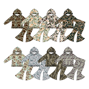 Meilleures ventes : Ensemble assorti 2 pièces pour petites filles, sweat à capuche camouflage à col volanté, pantalon évasé à manches courtes, vêtements écologiques - Product Image 1